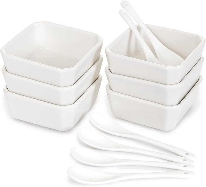 6 Oz White Porcelain Serving Bowls Set – 6 Small Bowls and 6 Serving Spoons – Sturdy, Oven- a... | Amazon (US)