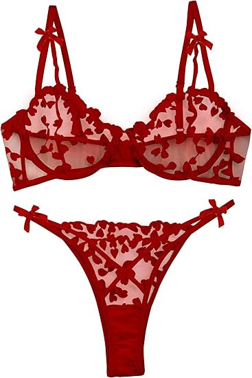 Lilosy Sexy Underwire Cute Push Up Strappy Embroidered Mesh Sheer Lingerie Set See Through Panty ... | Amazon (US)