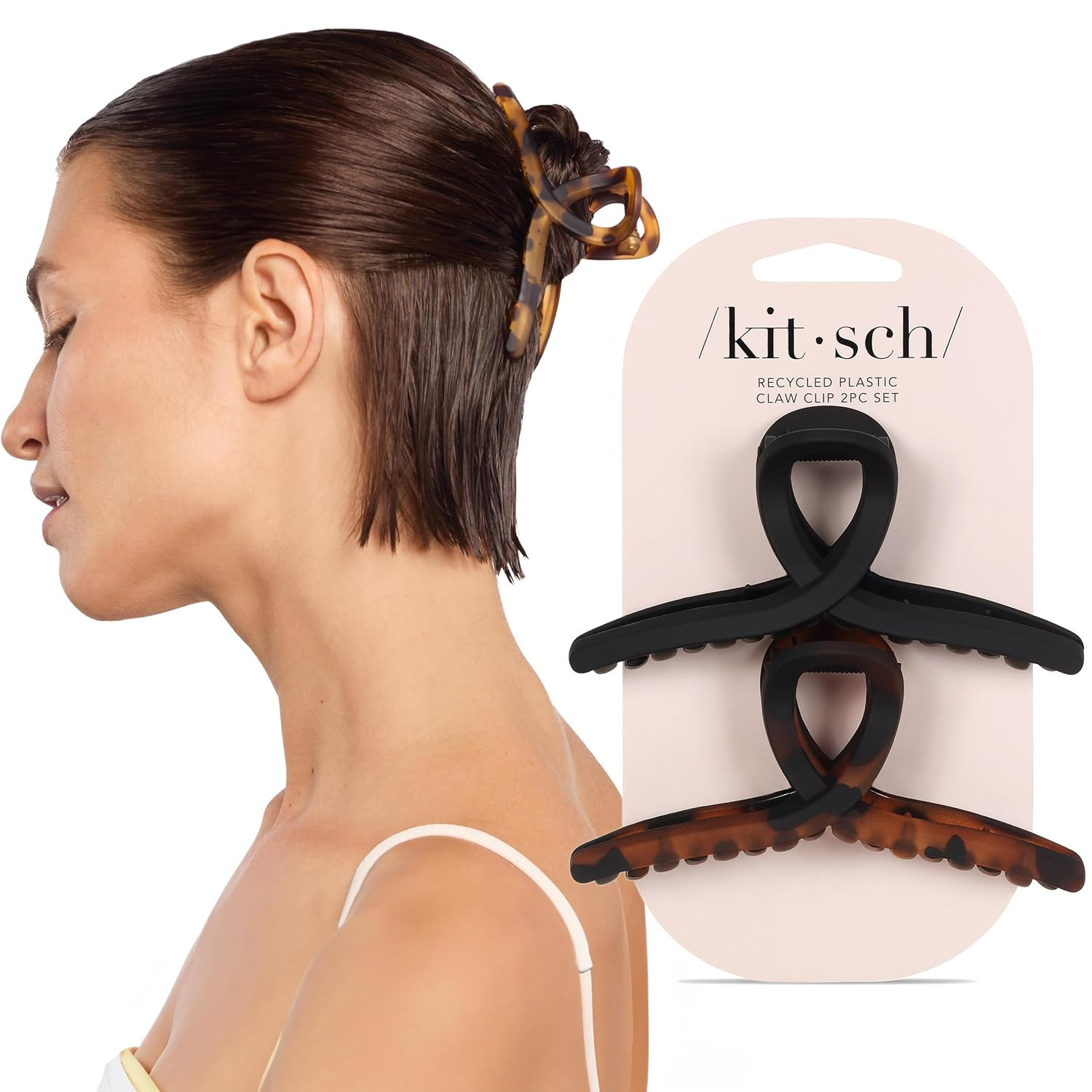 Kitsch Large Hair Clips for Women - Jumbo Loop Hair Claw Clips for Thick Hair | Big Hair Clip & Claw Clip for Teen Girls | Stylish Banana Clip | Hair Styling Accessories (2pc Tortoise&Black) | Amazon (US)
