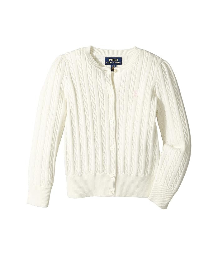 Polo Ralph Lauren Kids Cable Knit Cotton Cardigan (Toddler) (Warm White/French Pink Pony Player) Gir | Zappos