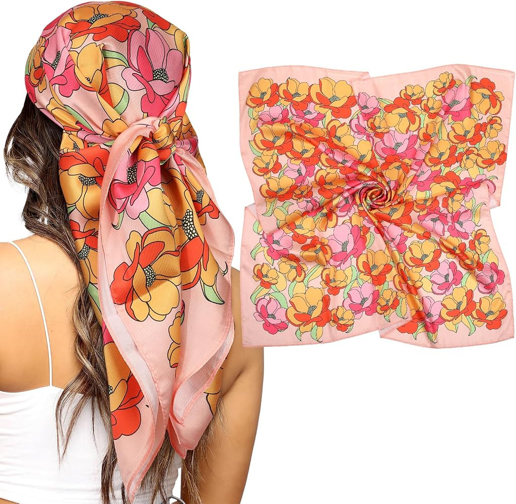 35\u201d Silk Scarf for Women Large Head Scarf Square Hair Scarf Satin Hair Bandana Printed Silk ... | Amazon (US)