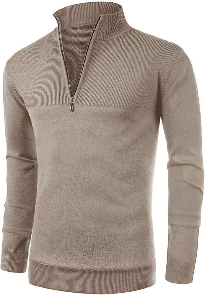 NITAGUT Mens Slim Fit Zip Up Mock Neck Polo Sweater Casual Long Sleeve Sweater and Pullover Sweat... | Amazon (US)