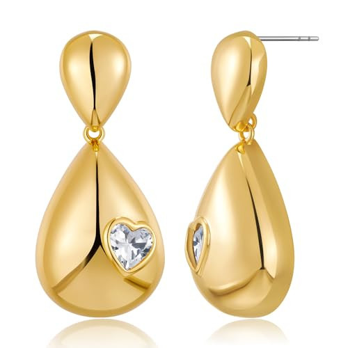 HolidayQbee Gold Teardrop Filigree Earrings Gold Teardrop Earrings Gold Heart Earrings Gold Dangle Earrings For Women Fashion Jewelry Gift., Zinc, No Gemstone | Amazon (CA)