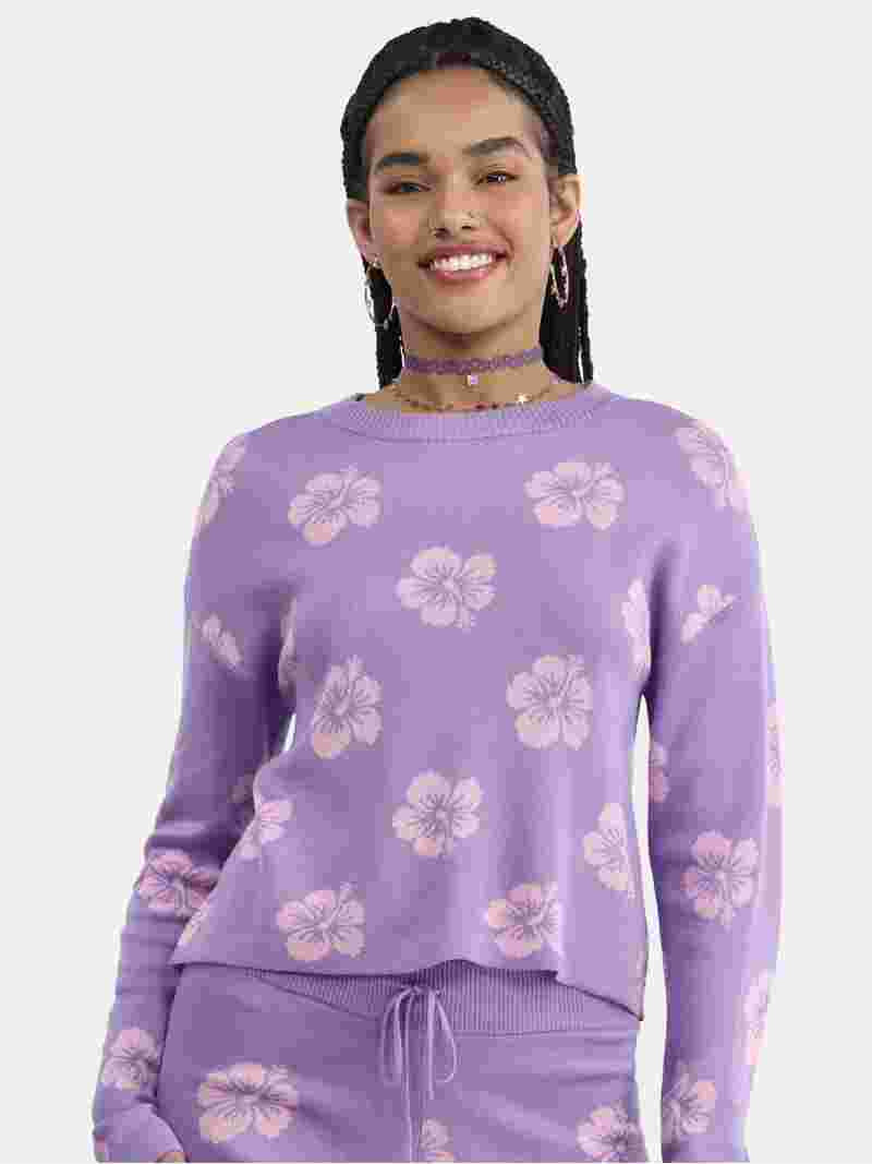 No Boundaries Intarsia Knit Top Coverup with Long Sleeves, Women's | Walmart (US)