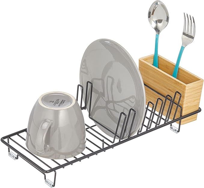 mDesign Compact Modern Kitchen Countertop, Sink Dish Drying Rack, Removable Cutlery Tray - Drain ... | Amazon (US)