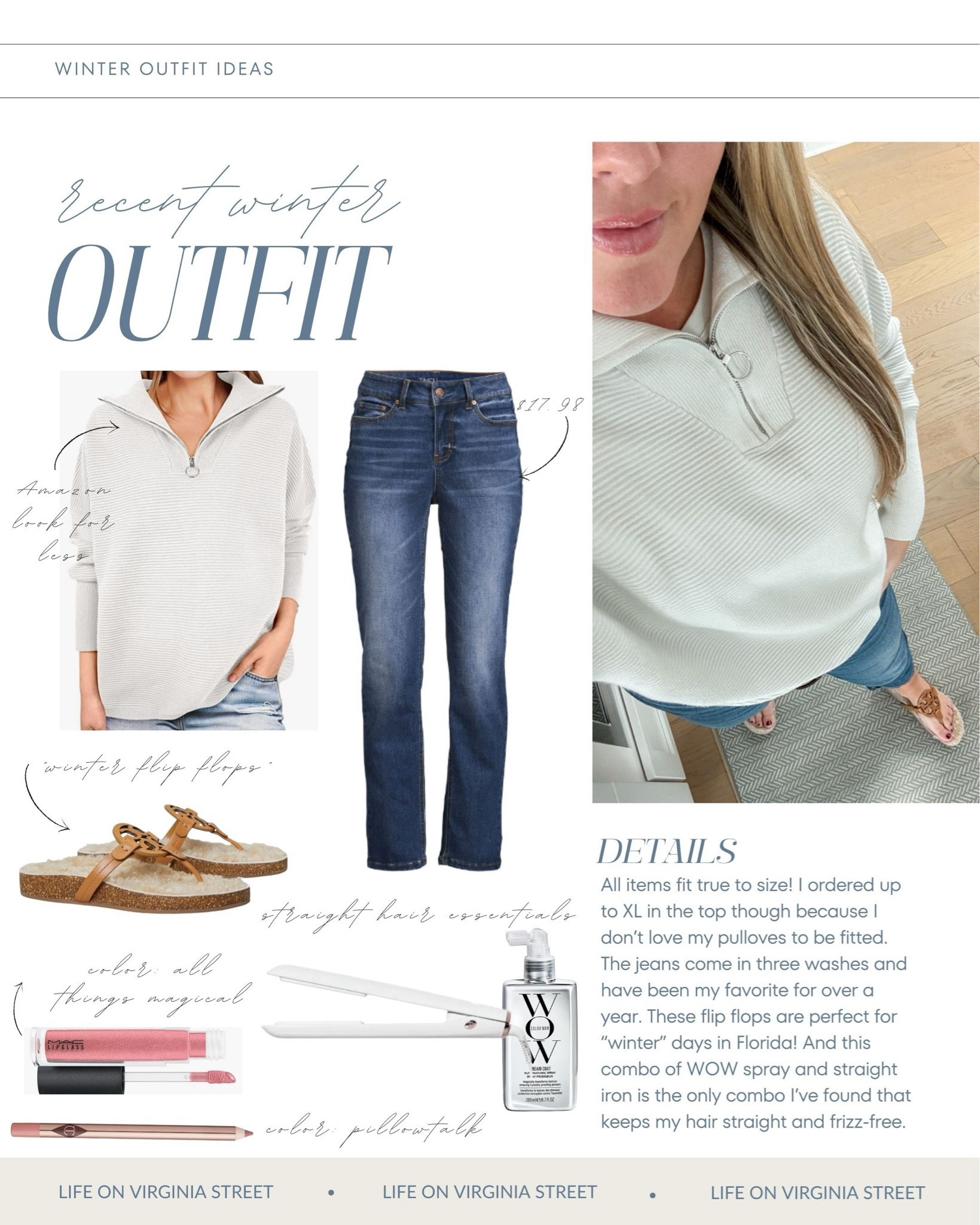 Today’s outfit includes a ribbed sweater pullover (an Amazon look for less find), my favorite budget jeans and my “winter” Tory Burch flip flops. Everything fits true to size but I sized up in the pullover for an oversized fit. Also linking my flat iron and miracle spray for getting my hair straight and smooth!
.
#ltkover40 #ltkmidsize #ltkfindsunder50 #ltkfindsunder100 #ltkstyletip #ltkbeauty #ltkshoecrush #ltksalealert #ltkmostloved #ltkseasonal #ltkhomr

#LTKover40 #LTKSeasonal #LTKfindsunder50