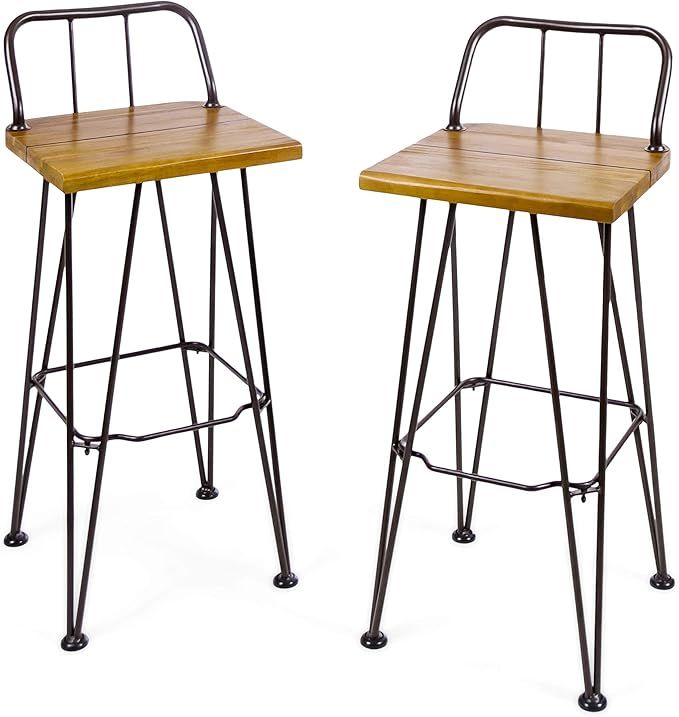 Christopher Knight Home Denali Outdoor Industrial Acacia Wood Barstools with Finished Iron Frame,... | Amazon (US)