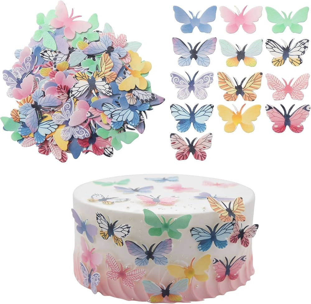 Gyufise 72Pcs Edible Butterfly Cupcake Toppers 3D Colorful Cake Realistic Butterfly Dessert Decor... | Amazon (US)