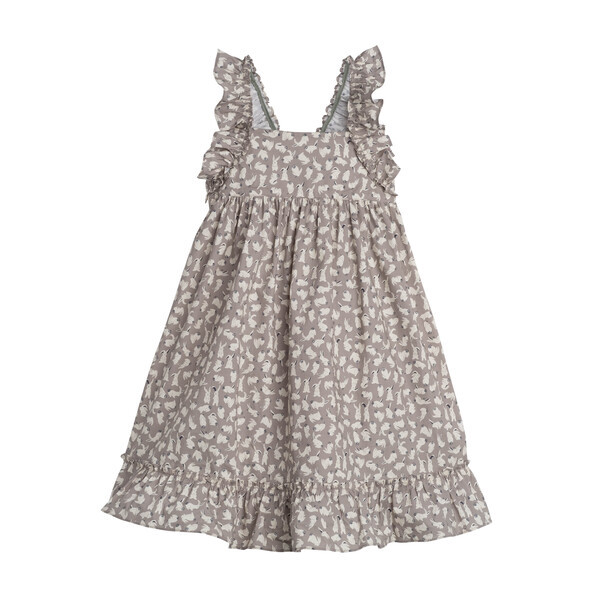 Mila Ruffle Tie Back Dress, Grey Scattered Bunnies | Maisonette