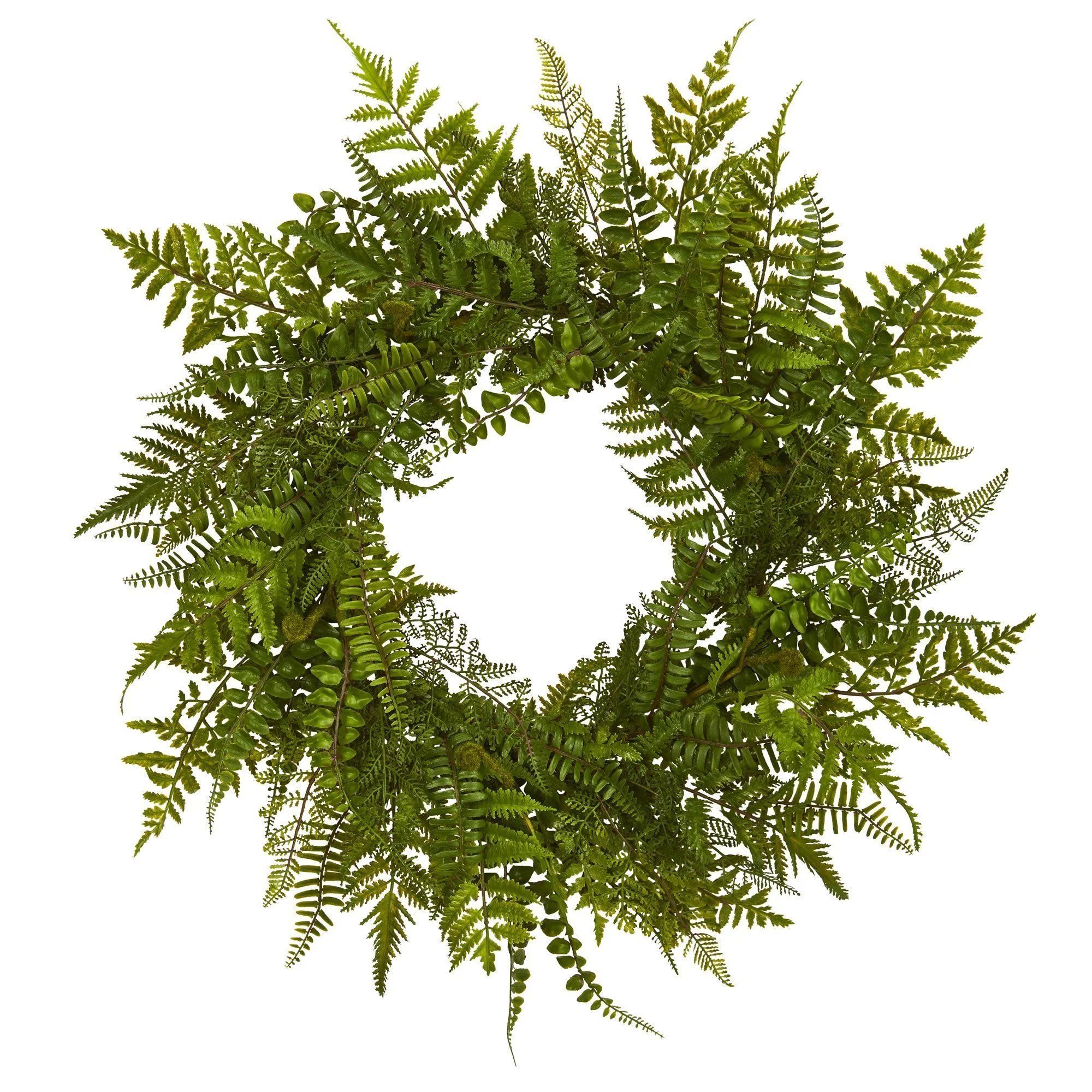 24” Mixed Fern Wreath | Nearly Natural
