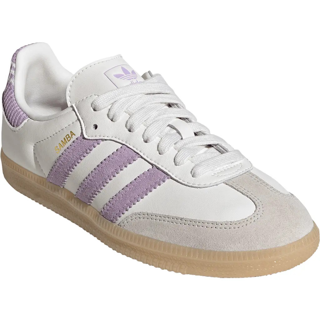 adidas Kids' Samba OG Sneaker in Cloud White/plum/gum 3 at Nordstrom, Size 5 | Nordstrom
