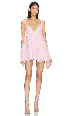 MORE TO COME Arabela Ruffle Mini Dress in Baby Pink from Revolve.com | Revolve Clothing (Global)