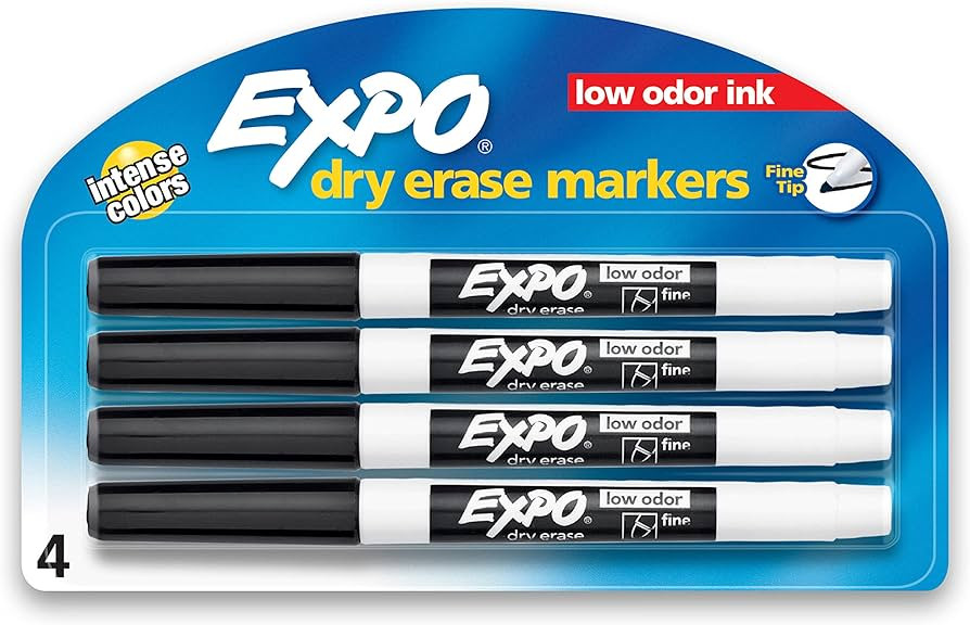 EXPO Low Odor Dry Erase Markers, Fine Tip, Black, 4 Count | Amazon (US)