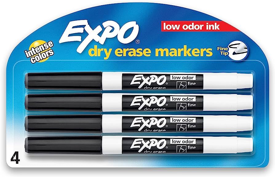 EXPO Low Odor Dry Erase Markers, Fine Tip, Black, 4 Count | Amazon (US)