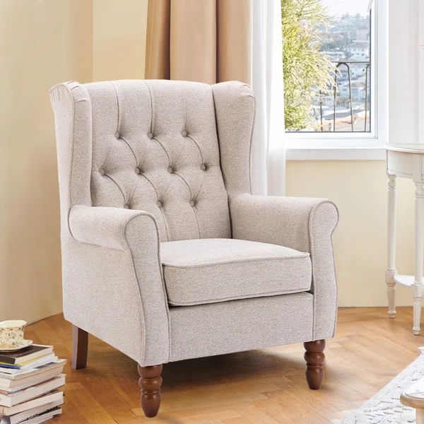 Button-Tufted Small Wingback Accent Chair with Rolled Arm and Thick Padded Cushion | Wayfair North America