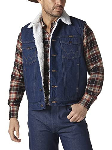 Wrangler Men's Sherpa Lined Denim Vest, Denim/Sherpa, Small | Amazon (US)