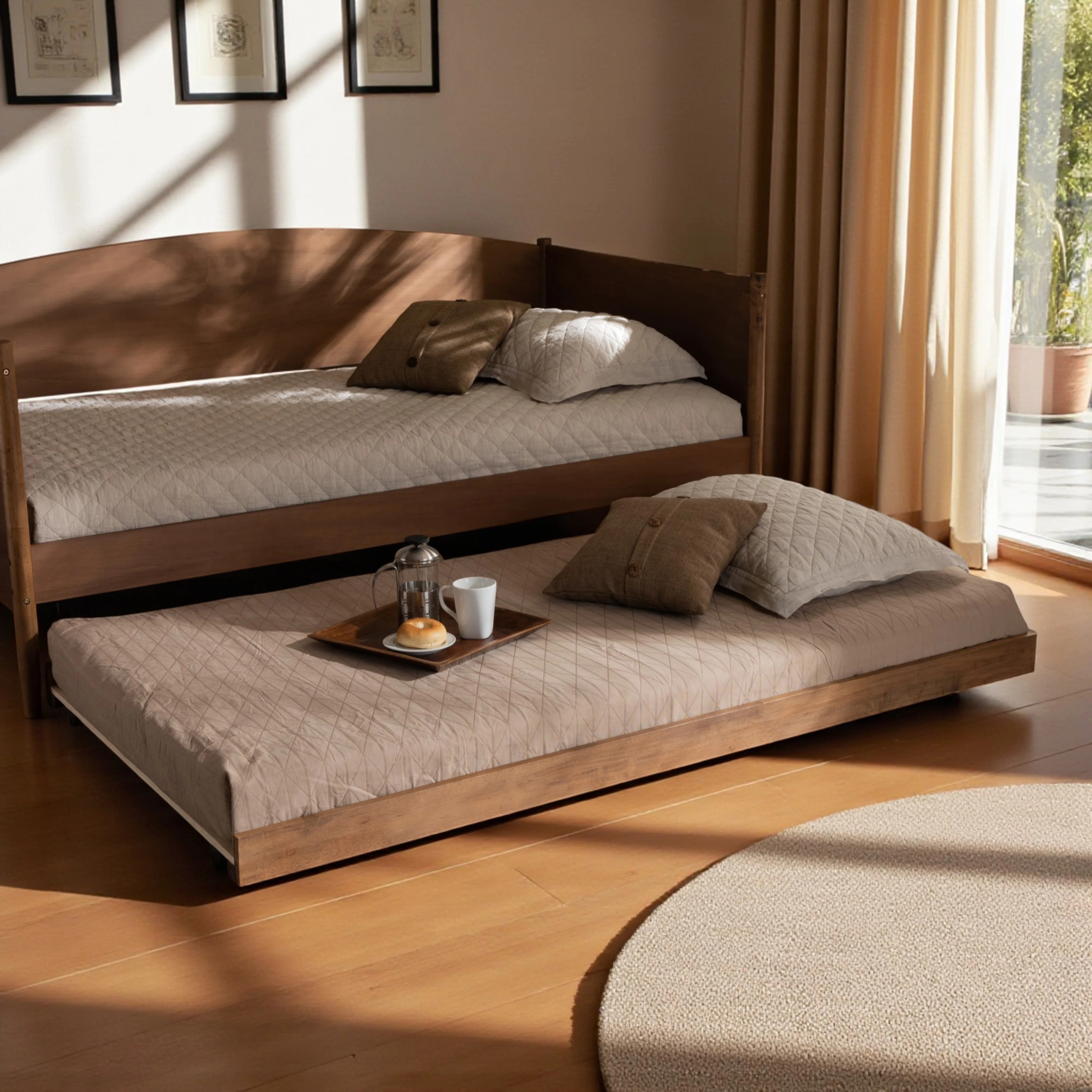 Ever Twin Size Trundle Bed is Modern and Contemporary with Ash Walnut Finish | Wayfair | Wayfair North America