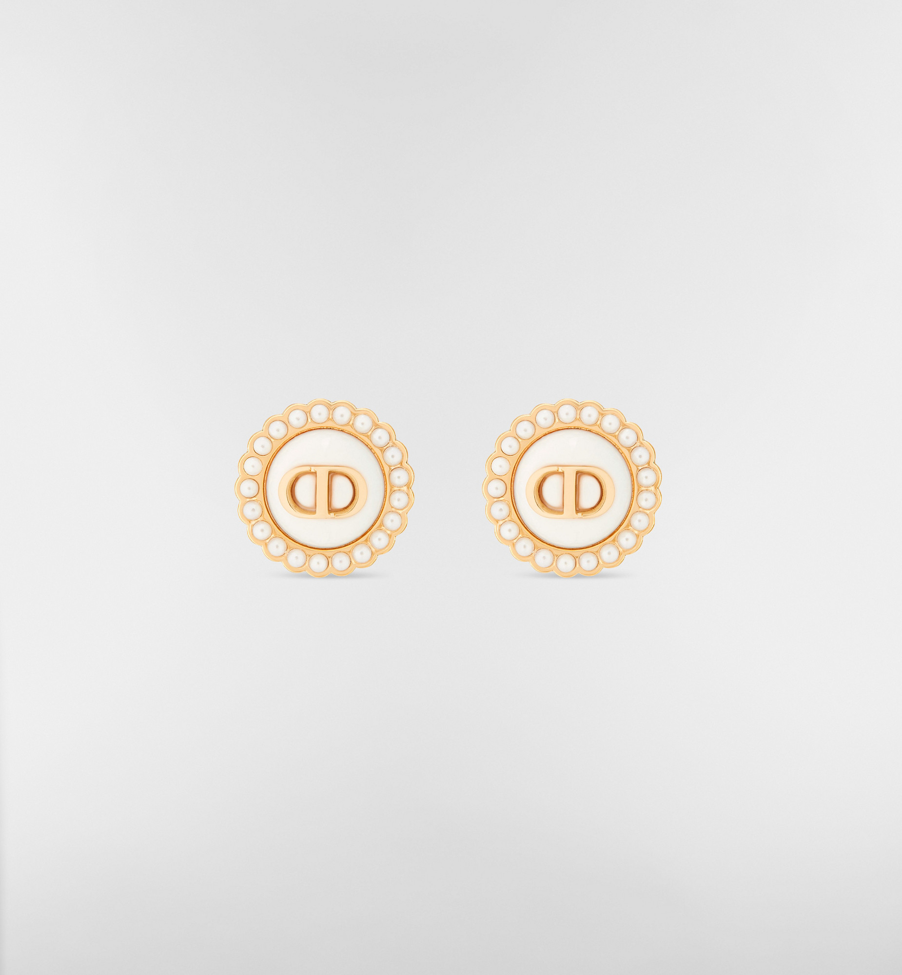 Petit CD Baroque Stud Earrings Gold-Finish Metal with White Resin Pearls and Latte Glass | DIOR | Christian Dior Parfums UK