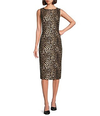 J.McLaughlin Kathleen Woven Metallic Cheetah Jacquard Boat Neck Sleeveless Dress - 2 | Dillard's