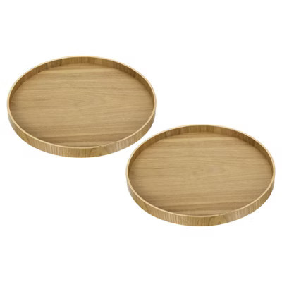 Unique Bargains Round Solid Wood Glaze Treated Non-Slip Kitchen Serving Tray 2 Pcs 11 Inch | Target