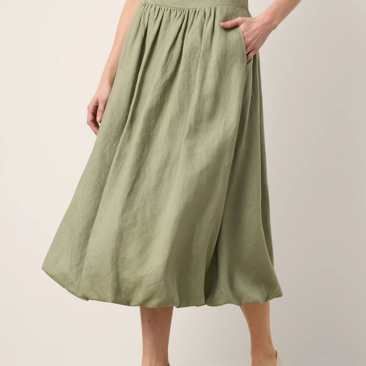 100% Linen Gathered Waist Bubble Hem A-Line Skirt LEONA | LINTICO