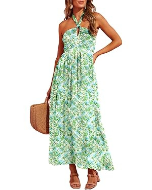 Dokotoo Women's Summer Dresses Halter Neck Sleeveless Backless Flowy A Line Boho Maxi Dress | Amazon (US)