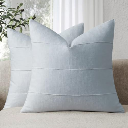 Decorative Linen Throw Pillow Covers 18x18 Set of 2 Solid Handcrafted Striped Cushion Covers for ... | Amazon (US)