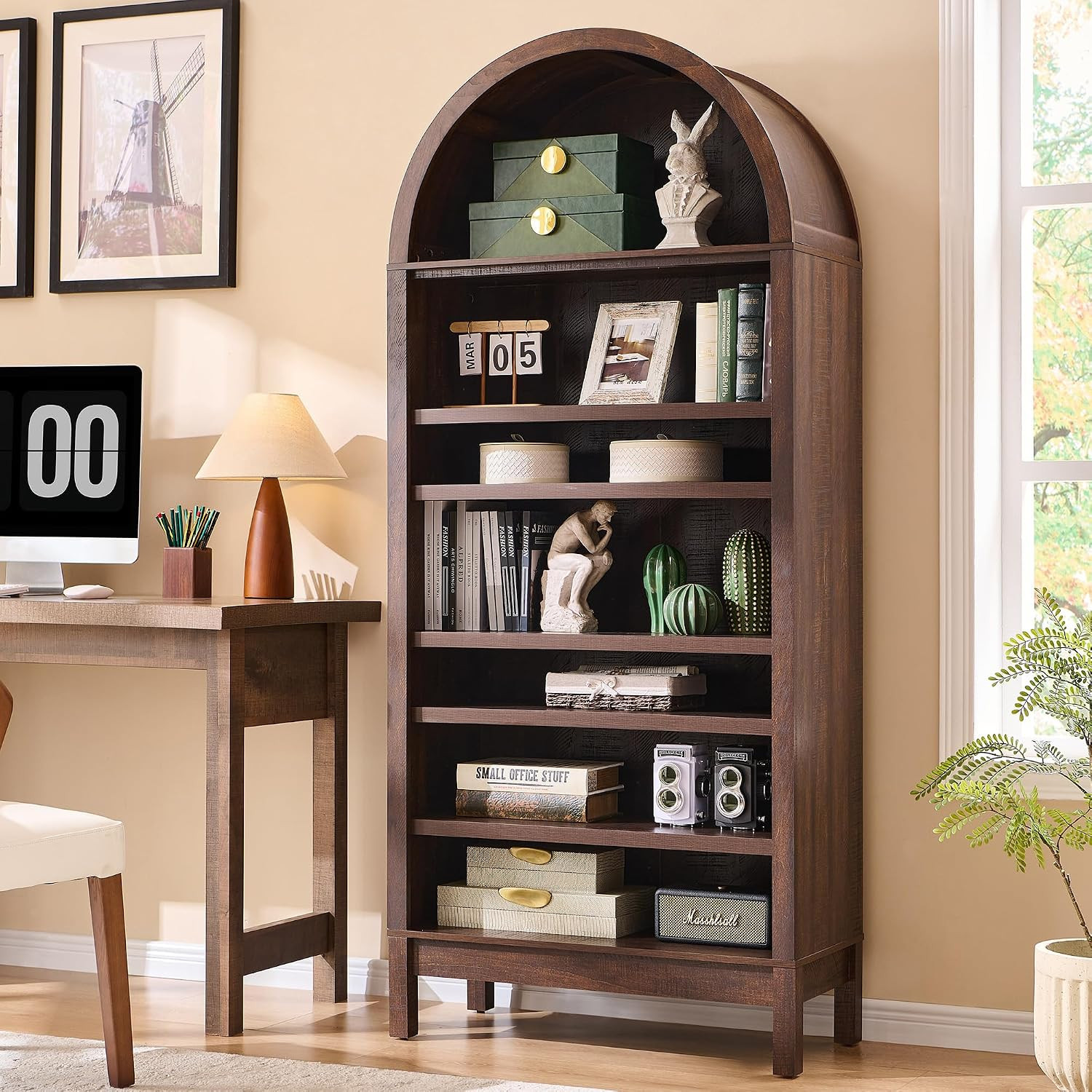 IFGET 71" Tall Arched Bookshelf, 7 Tiers Arch Bookcase (Brown) | Amazon (US)
