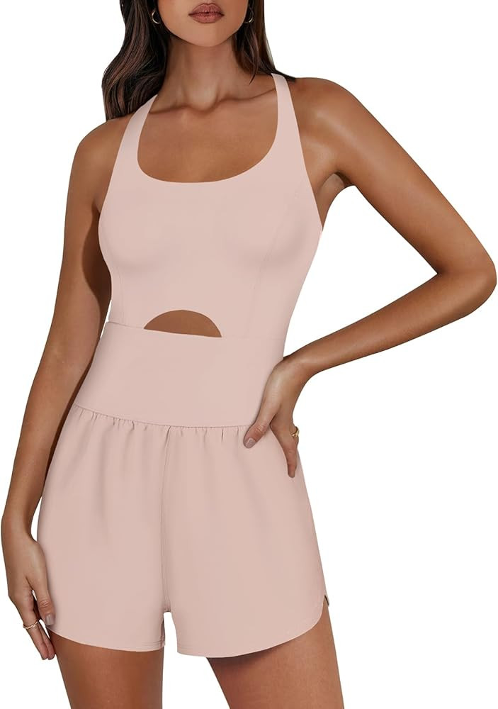 ANRABESS Womens Running Onesie Workout Rompers Summer One Piece Outfits Exercise Jumpsuits Gym Yo... | Amazon (US)