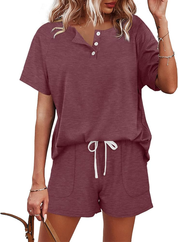 WIHOLL Two Piece Outfits for Women Lounge Sets Button Down Top and Shorts Set Sweatsuits with Poc... | Amazon (US)