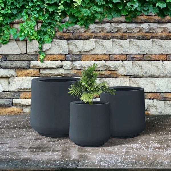 Kante 2 Piece 17.3", 13.4" and 10.6"H Round Concrete Planters, Outdoor Indoor Large Planter Pots ... | Wayfair North America