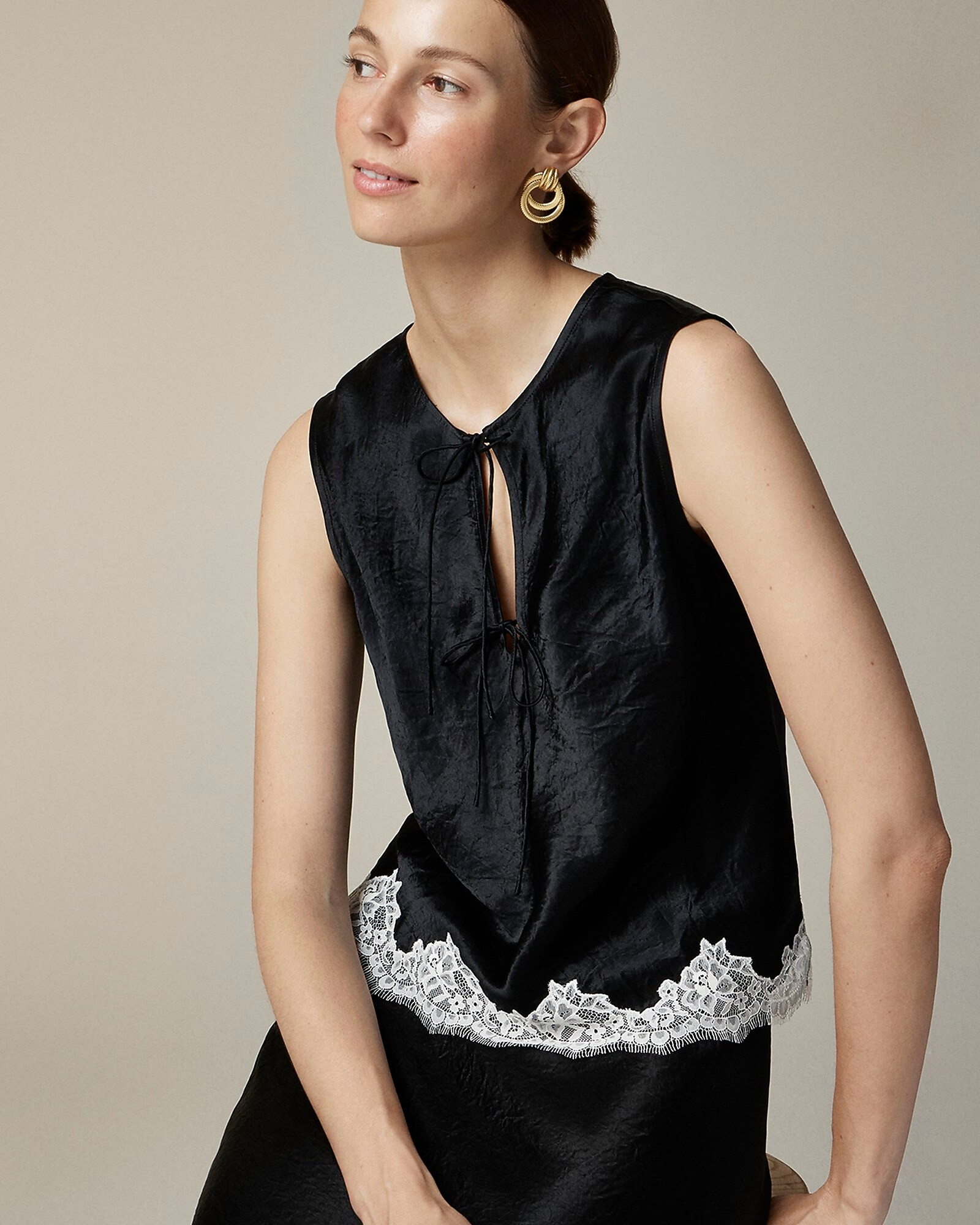 Textured satin top with lace hem | J. Crew US