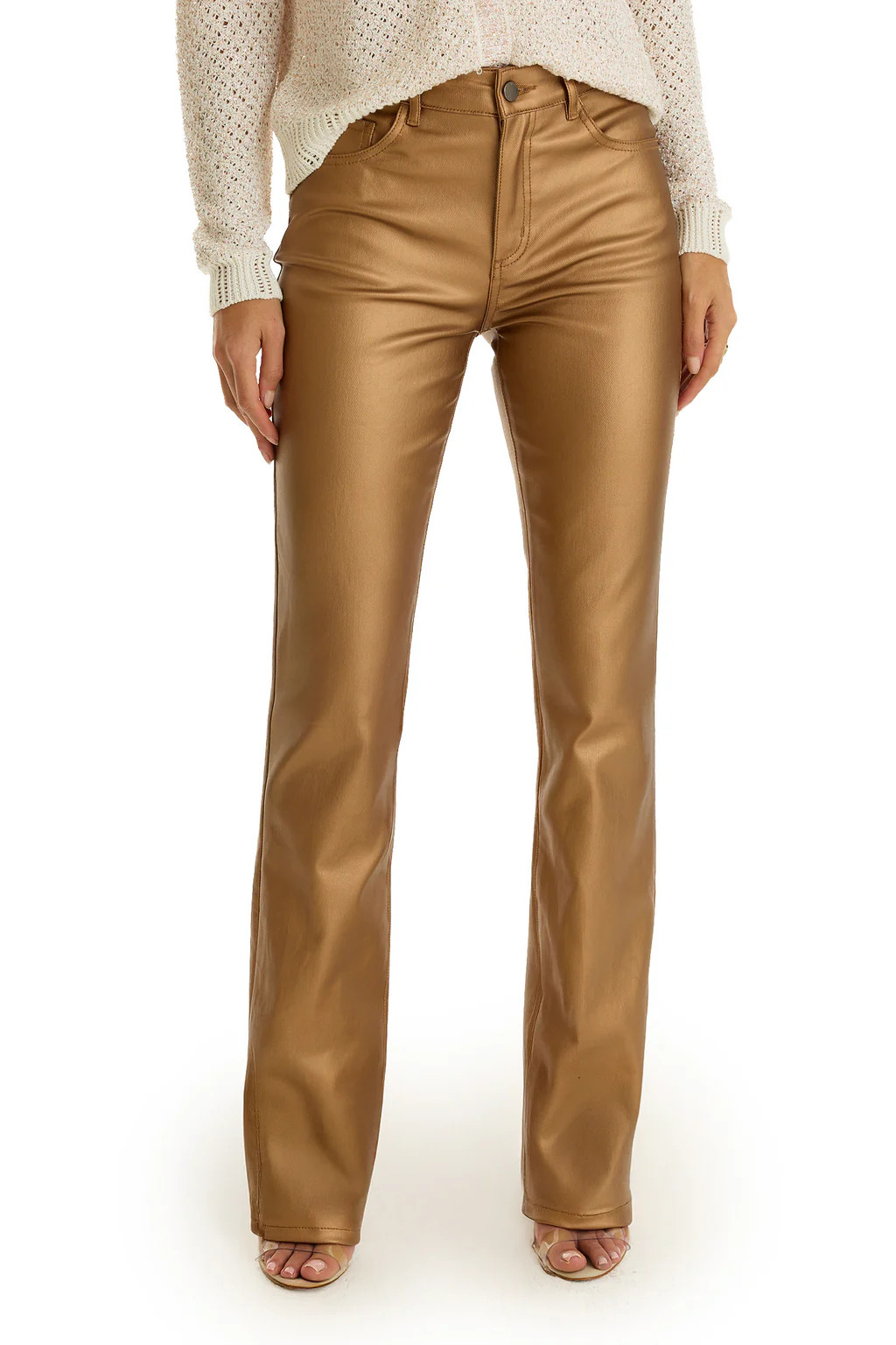 Aria Coated Flare Jean - Gold Metallic | The Noli Shop