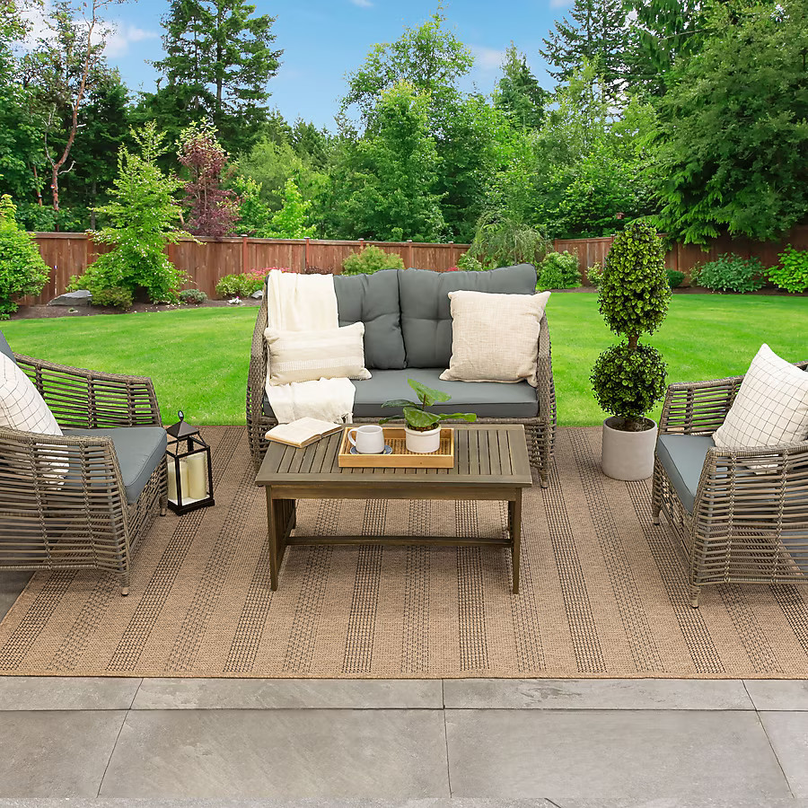 allen + roth with STAINMASTER Natural Stripe 8 x 10 (ft) Loomed Polypropylene Natural Rectangular... | Lowe's