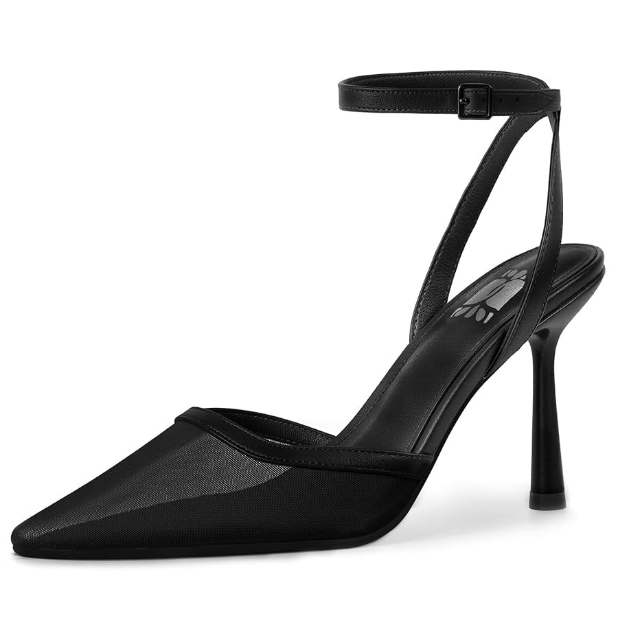 WIRALOMI Women's Mesh High Heels Closed Pointed Toe Heels with Ankle Strap Stiletto Heeled Sandal... | Amazon (US)