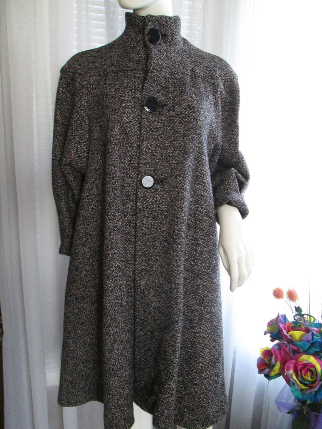 Vintage Ladies High Neck Wool TWEED Print SWING COAT--- No Label/size Tag - Etsy | Etsy (US)