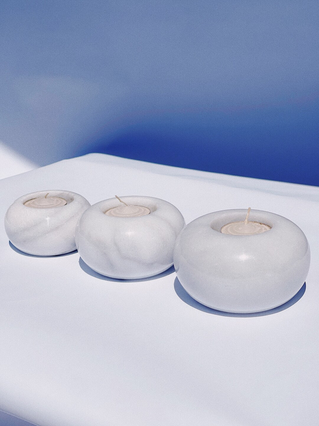 Set of 3 Marble Round Tea Light Candle Holders | Etsy (US)