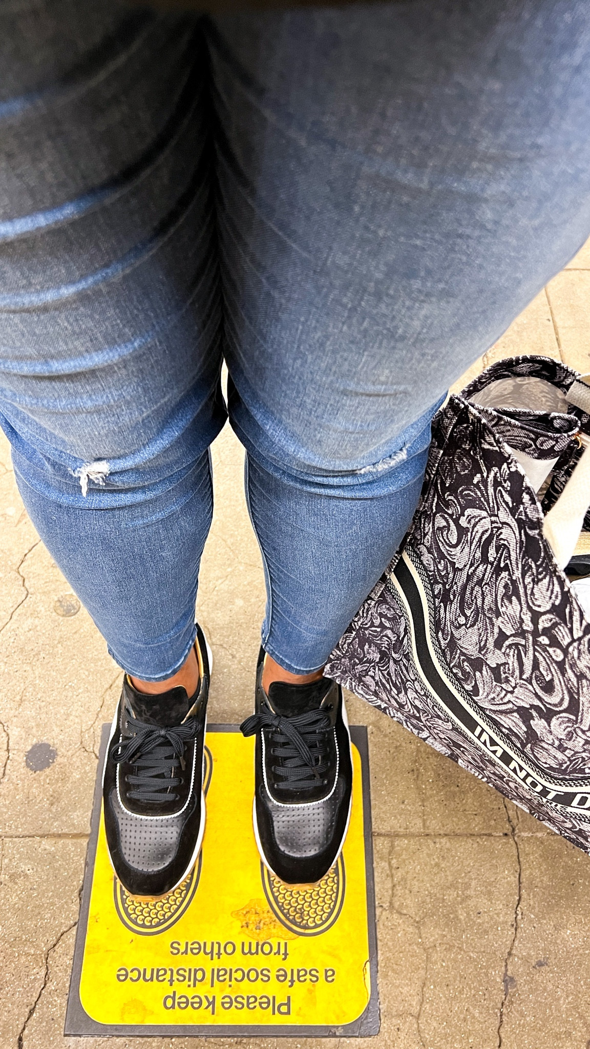 On the go today and comfort is key. I'm Not Dior bag, The Office of Angela Scott Remi sneaker, skinny jeans with stretch. tote bag, black sneakers, New York, Patranila #ltkunder100 #ltkunder50 #ltkstyletip 

#LTKcurves #LTKshoecrush #LTKxNSale