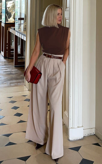 Jenner Top - High Neck Ruched Side Top in Chocolate | Showpo (ANZ)