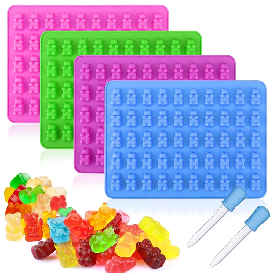 Palksky 4Pcs Gummy Bear Mold Silicone, Fruit Snack Molds, Gummies Trays Molds with Dropper for Ca... | Amazon (US)