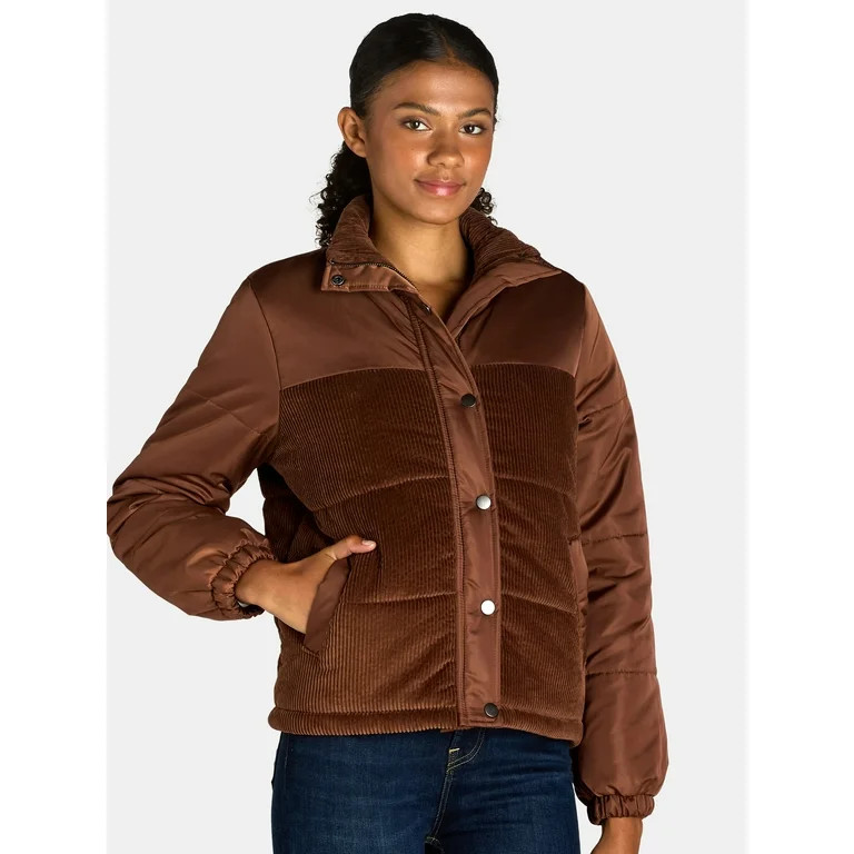 Time and Tru Women's and Women’s Plus Mixed Media Puffer Jacket, Sizes XS-3X | Walmart (US)