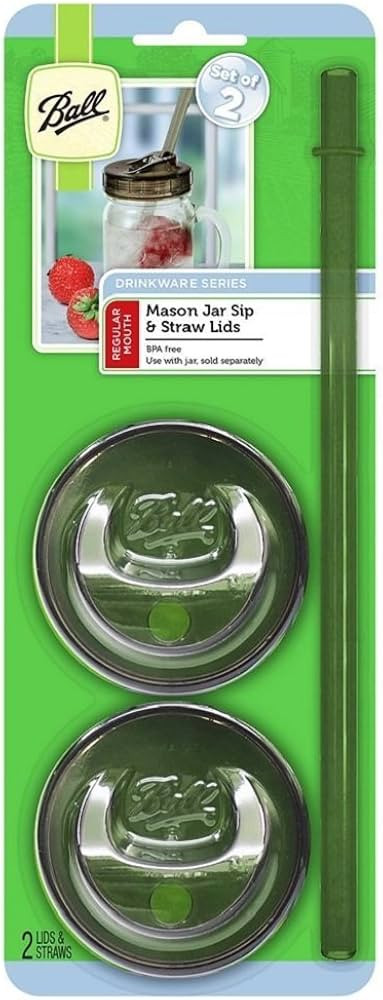 Ball Sip & Straw Lids, Fits Regular Mouth Mason Jars (2 Lids and 2 Straws) | Amazon (US)
