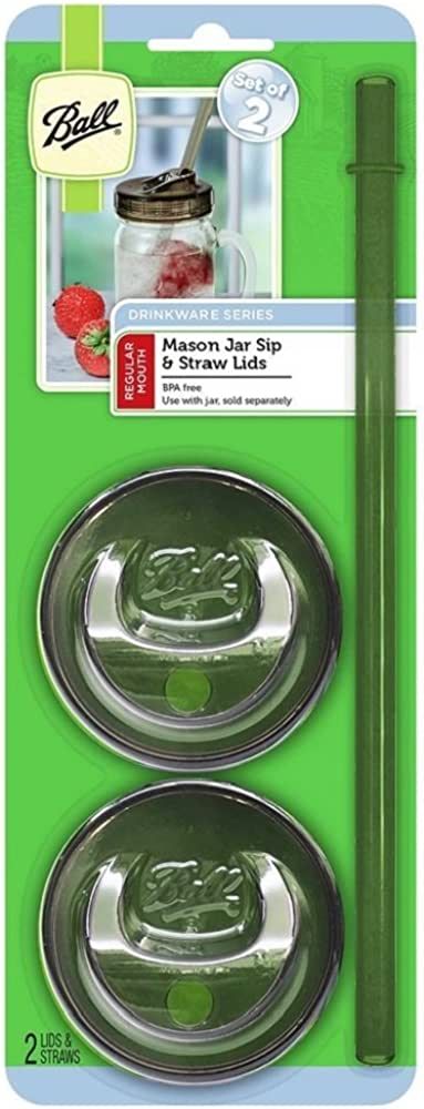 Ball Sip & Straw Lids, Fits Regular Mouth Mason Jars (2 Lids and 2 Straws) | Amazon (US)