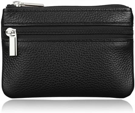 Hibate Black Small Leather Coin Purse Change Pouch for Women Men Kids with Zip Key Ring | Amazon (US)