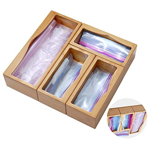 Bamboo Ziplock Bag Storage Organizer for Drawer，Food Storage Bag Organizer and Dispenser Compatible  | Amazon (US)