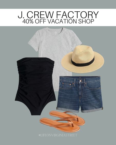 J. Crew Factory currently has 40% off vacation shop! Shop some of their swimsuits, coverups, shorts, sandals, hats, and tee shirts on major sale right now! Perfect for vacation wear! 

beach wear, shorts, denim shorts, tee shirt, j. crew factory, simple outfit, summer style, spring style, beach outfit, poolside outfit, swimsuit, strapless swimsuit, bathing suit, swim 

#LTKstyletip #LTKSeasonal #LTKsalealert
