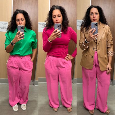 Pink pants have been super popular for sometime. I found a pair today and wanted to show you some different ways to style it.
This particular pair, not the best for my body. Fabric too thin, and the pleats don’t work for my body shape. But the color is 🤌🏽 
Which look is your fave? 

#LTKunder50 #LTKstyletip #LTKcurves