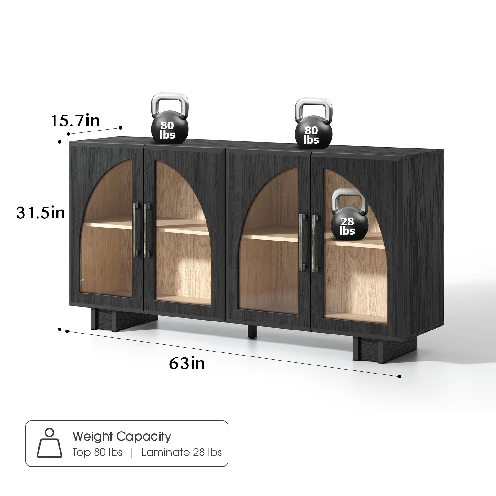 63" Sideboard Buffet Cabinet With Storage,Arched Cabinet with Adjustable Shelves,Credenzas for Li... | Wayfair North America