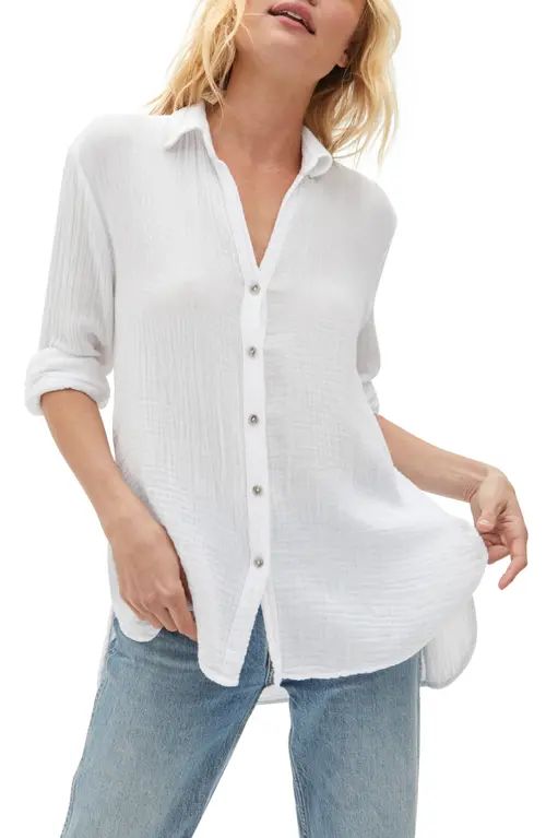 Michael Stars Leo Cotton Gauze High-Low Tunic Shirt in White at Nordstrom, Size Medium | Nordstrom