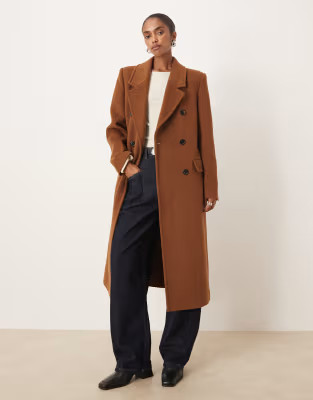 Mango wool mix double breasted tailored jacket in brown | ASOS | ASOS (Global)